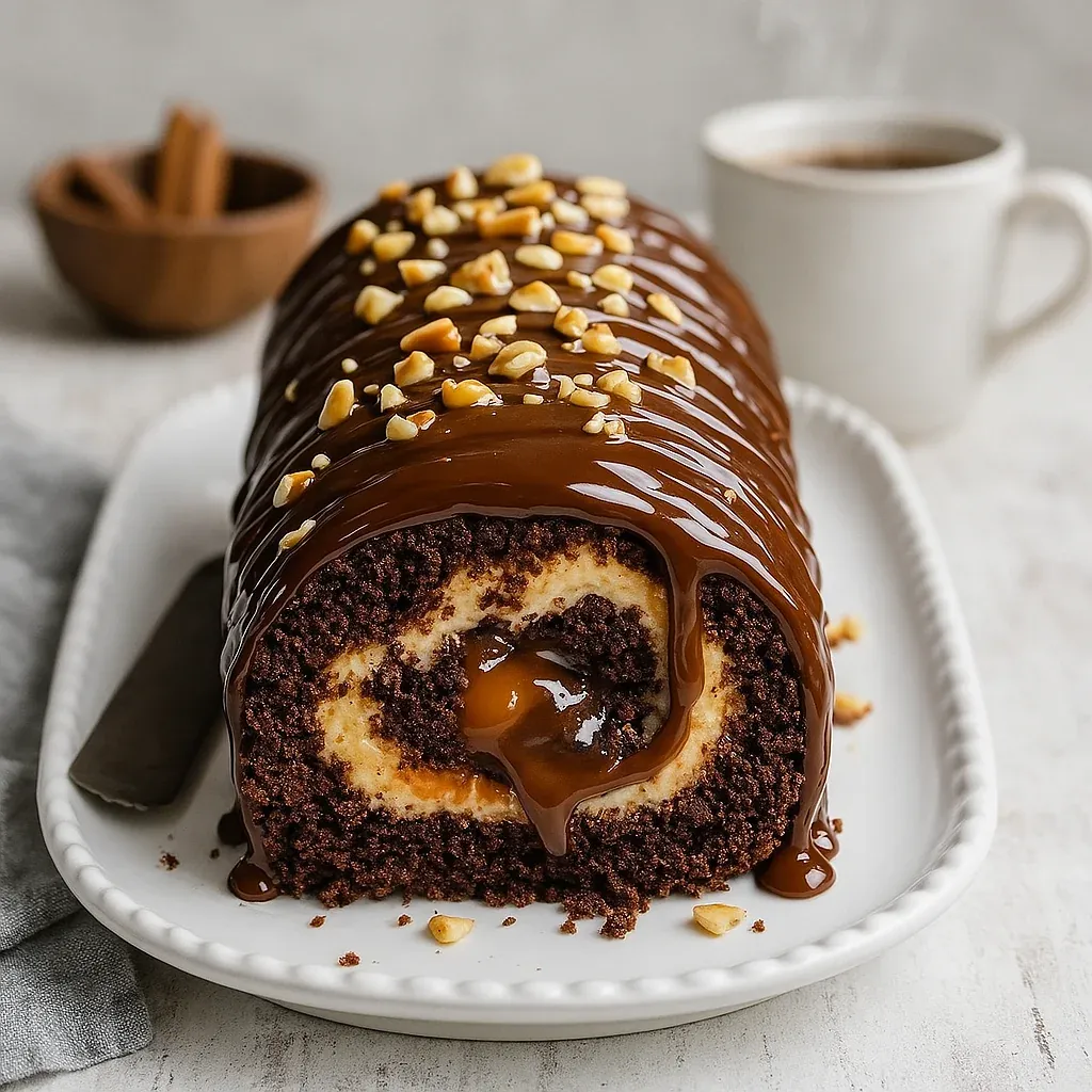 A chocolate cake with nuts on top.