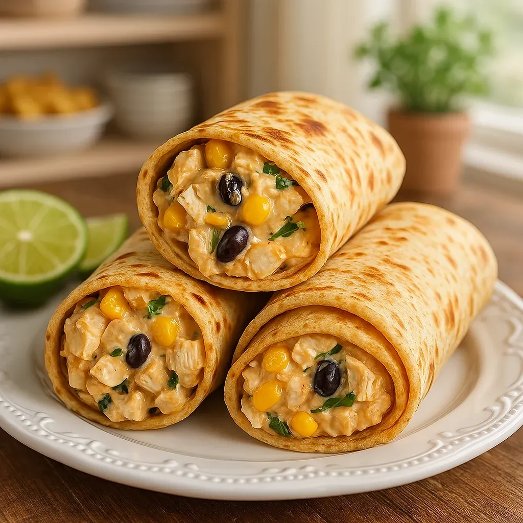 A plate of food featuring a tortilla wrap.