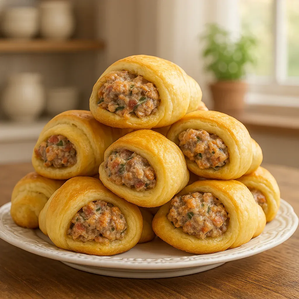 Buttery rolls stuffed with sausage and cheese.