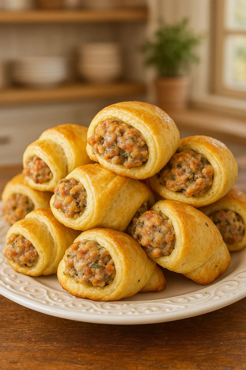 A stack of meat and cheese filled pastries.