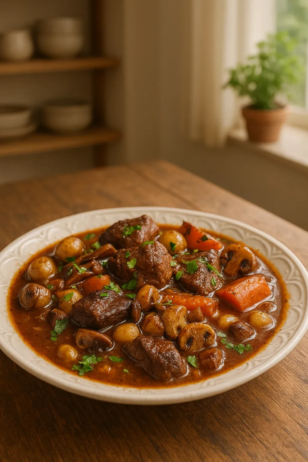 A plate of food with meat and vegetables.