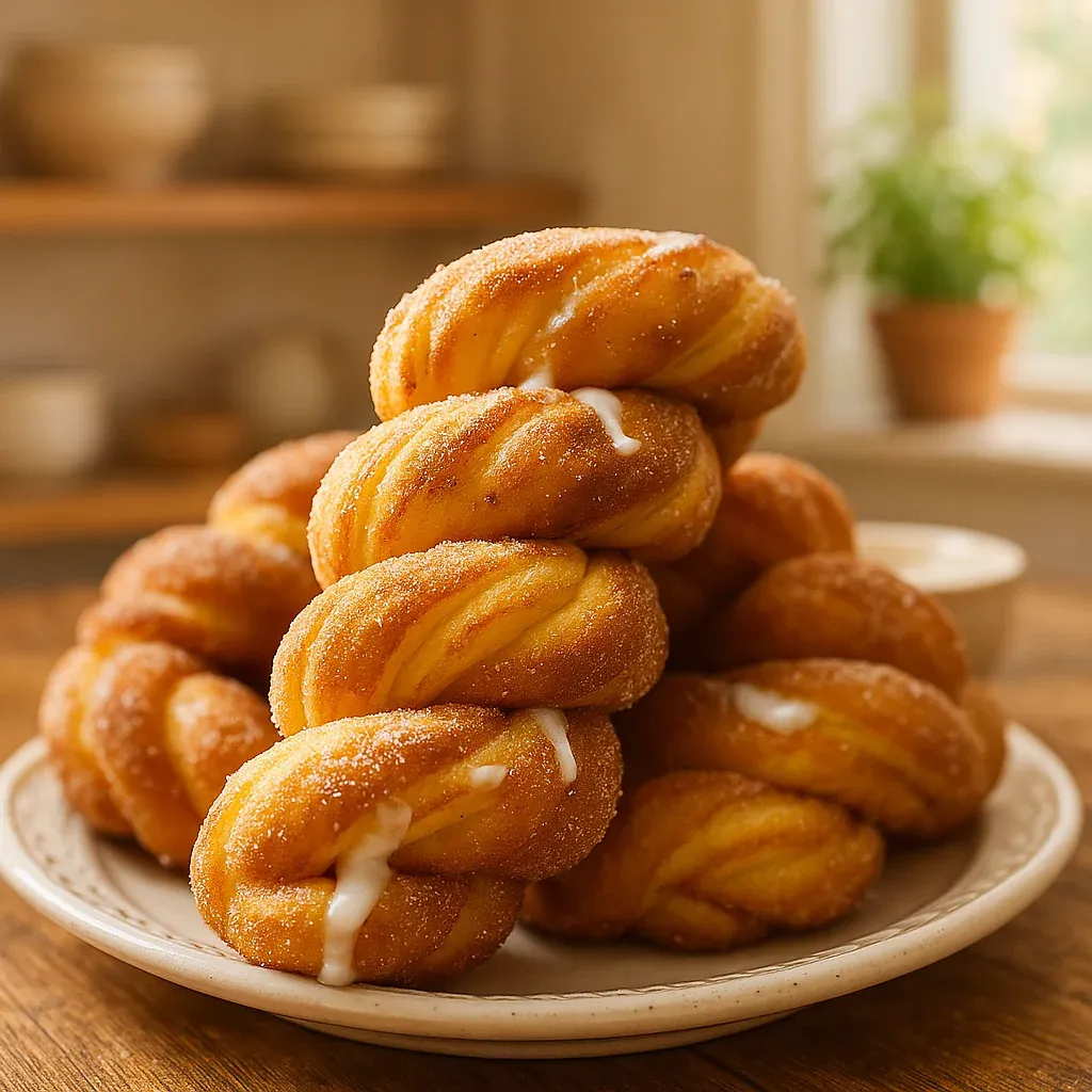 A stack of flaky cinnamon pastries.