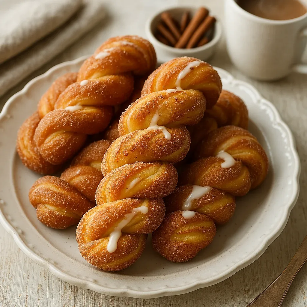 A plate of donuts with icing.