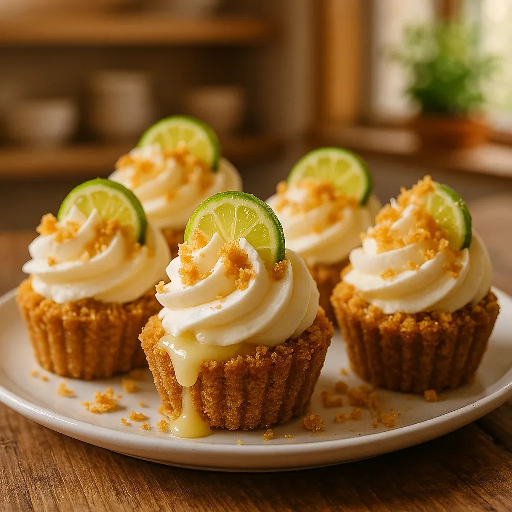 Cupcakes on a plate with white frosting and lime on top.