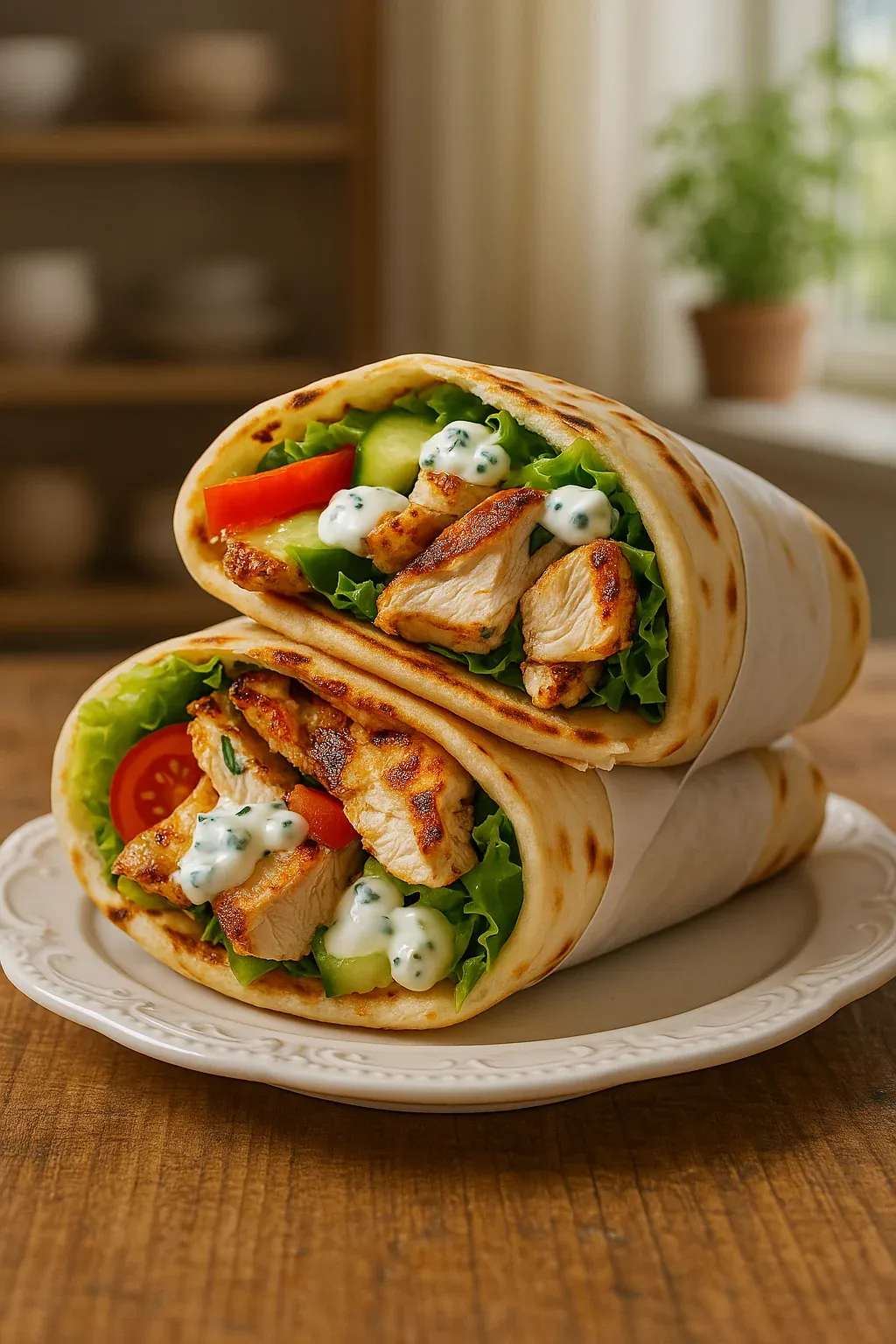A sandwich with chicken and lettuce.