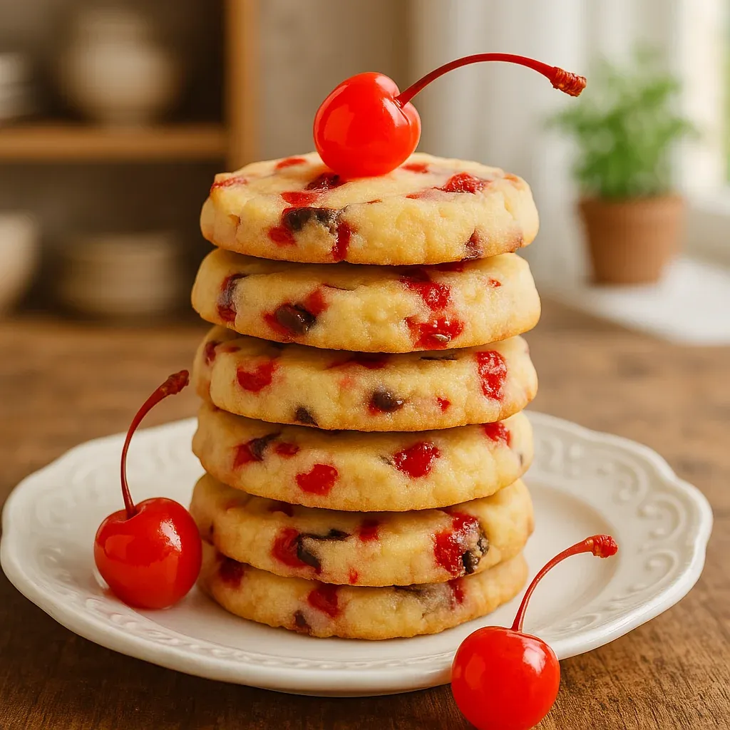 A plate of soft cherry cookies.