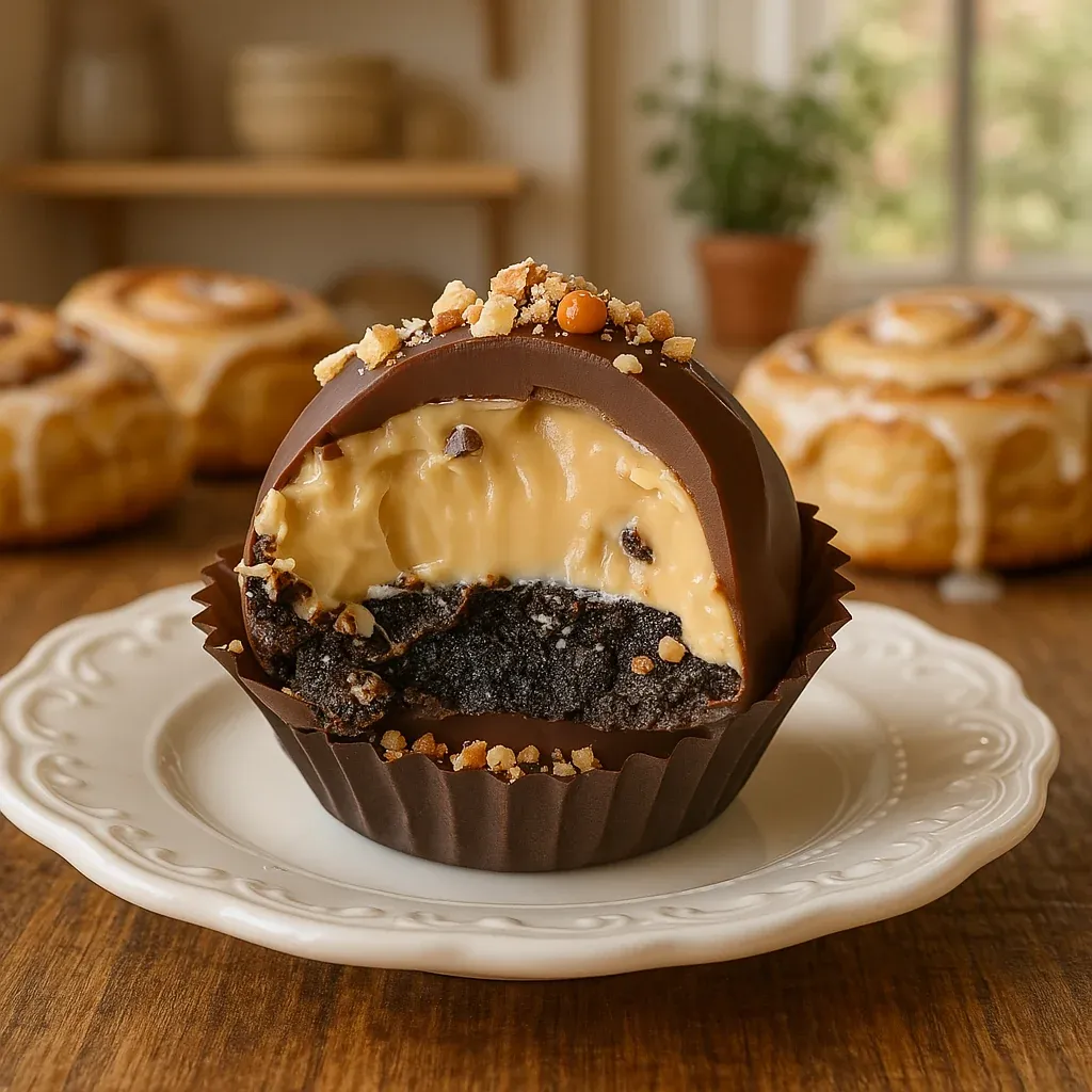 A chocolate treat sprinkled with crushed nuts.