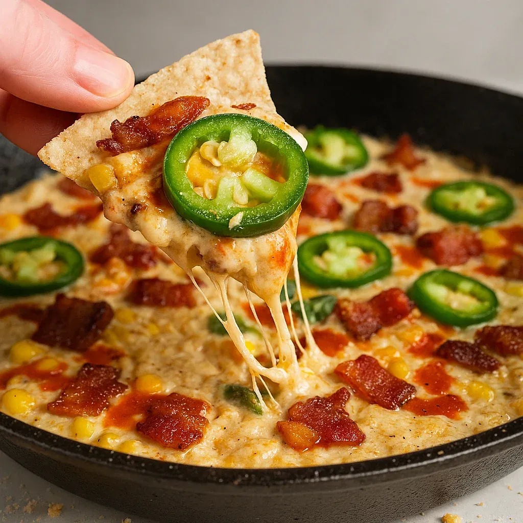 A hand lifting a cheesy slice loaded with jalapeños.