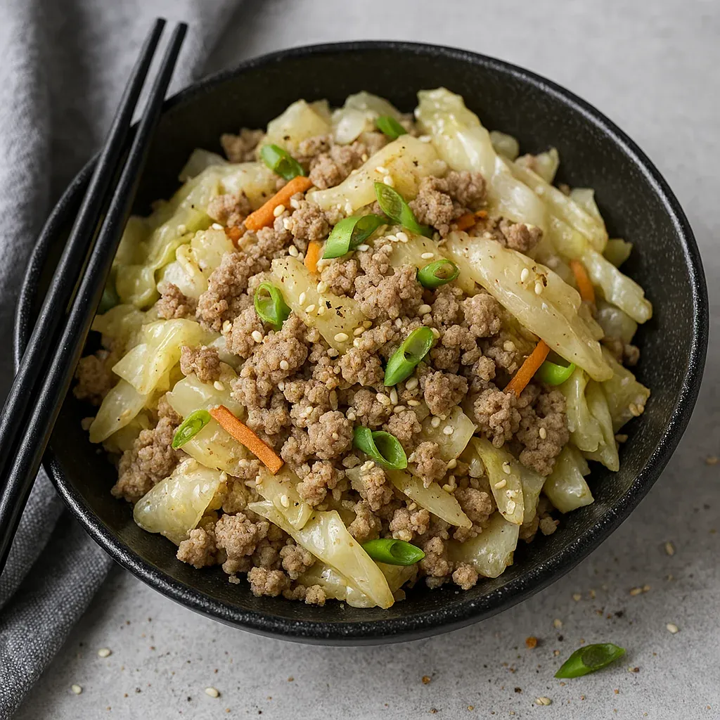 A delicious bowl of sautéed vegetables and ground meat.
