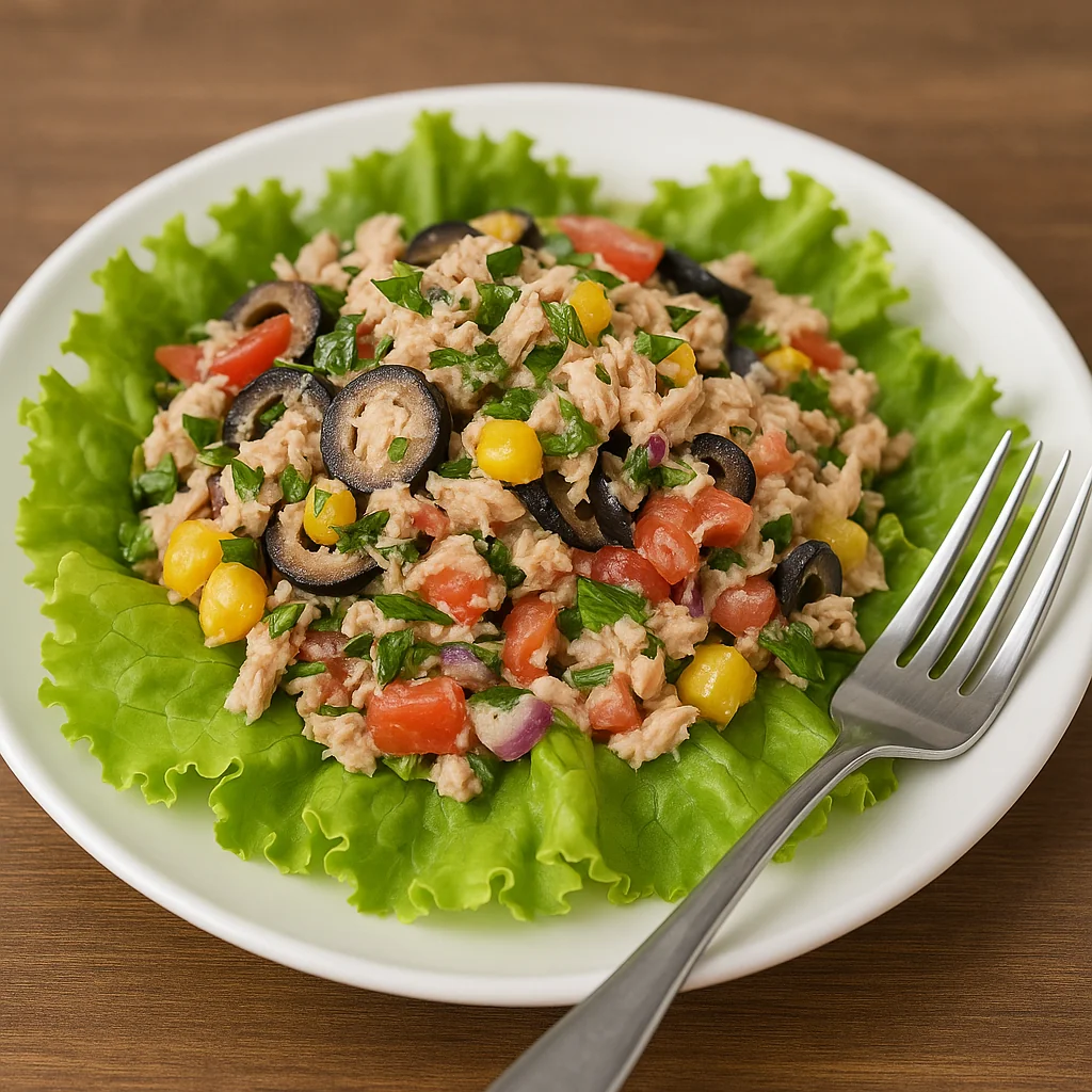 A fork resting on a plate filled with food.