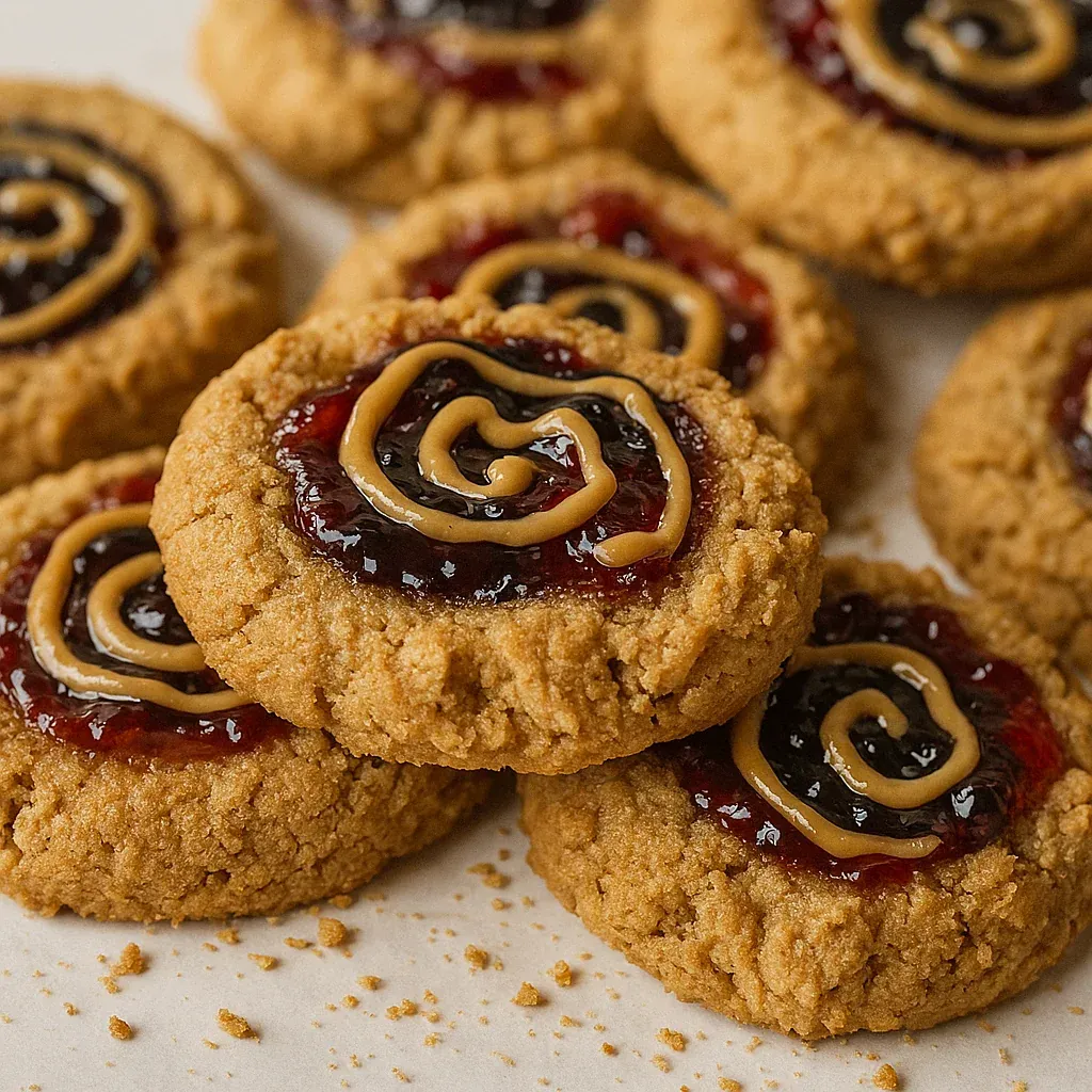 Cookies topped with jelly and butter.