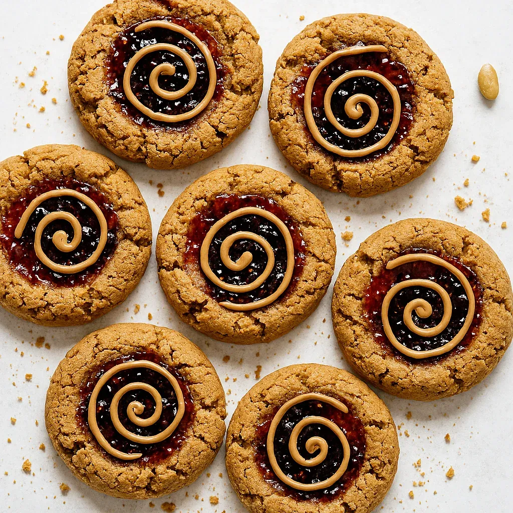 A close up of a cookie with a swirl pattern.