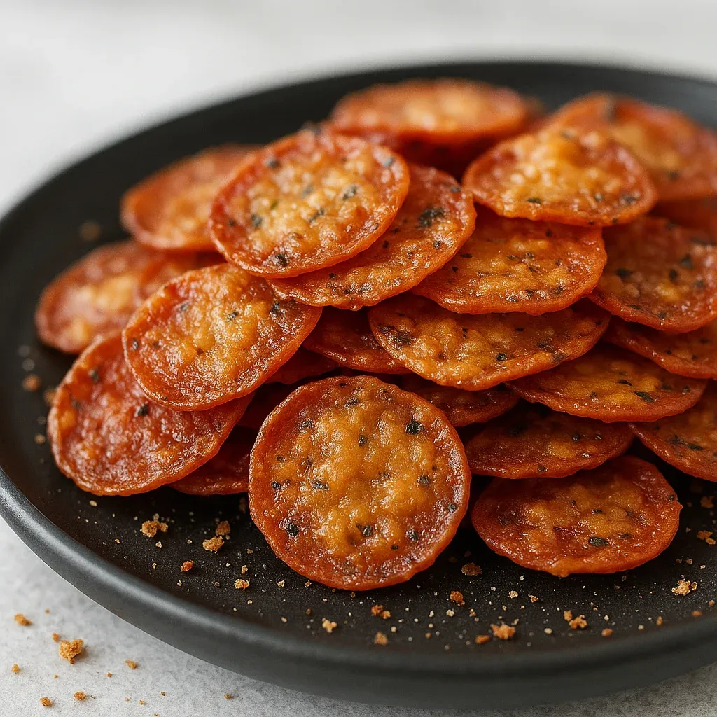 A plate of crispy pepperoni and cheese.