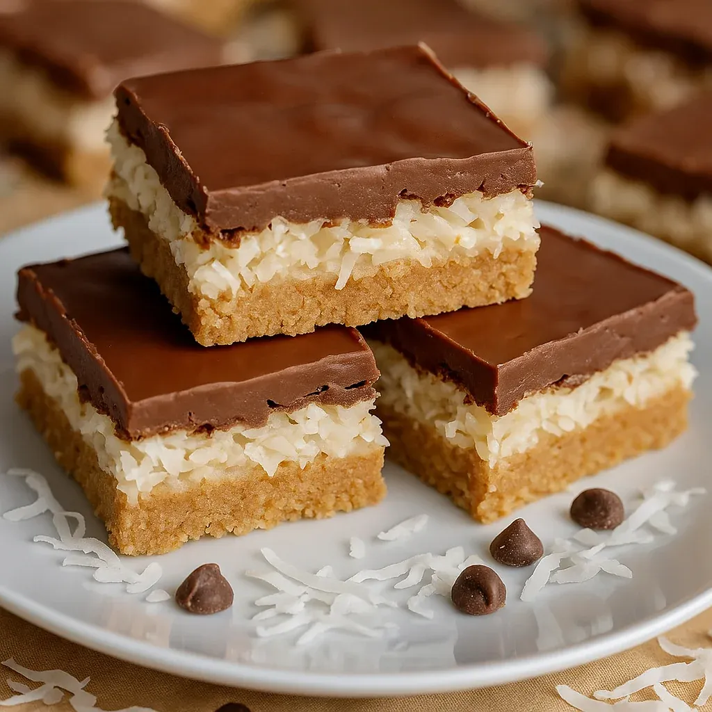 A plate of chocolate and coconut desserts.