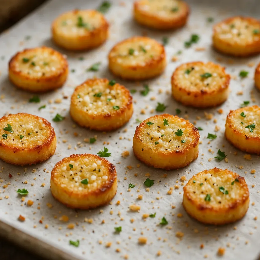 Tray of golden crackers topped with parsley.