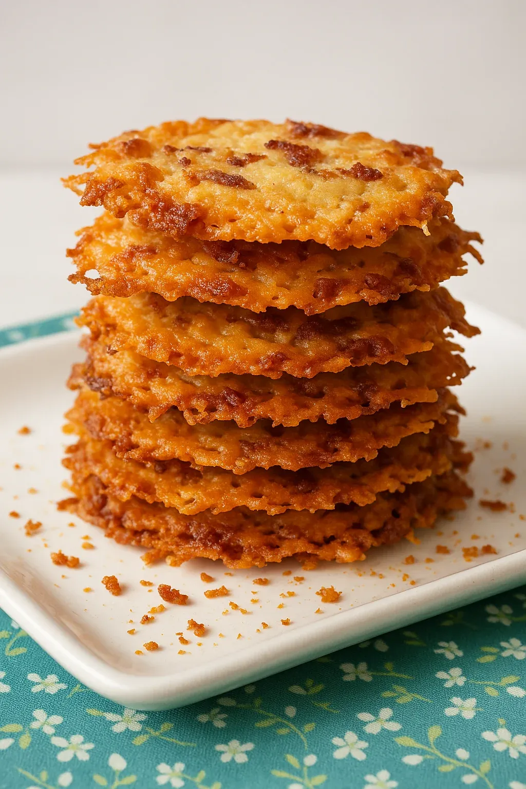A stack of bread on a plate.