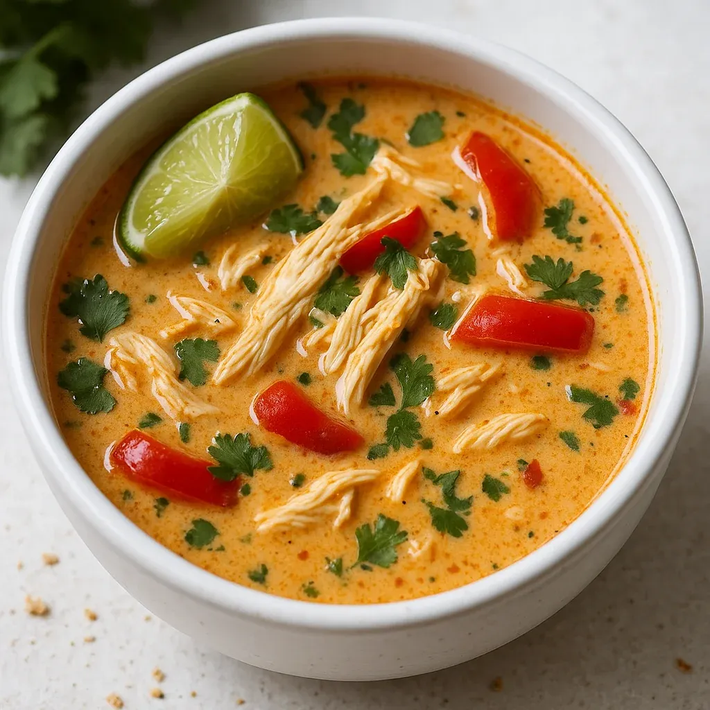 Soup bowl garnished with lime and veggies.