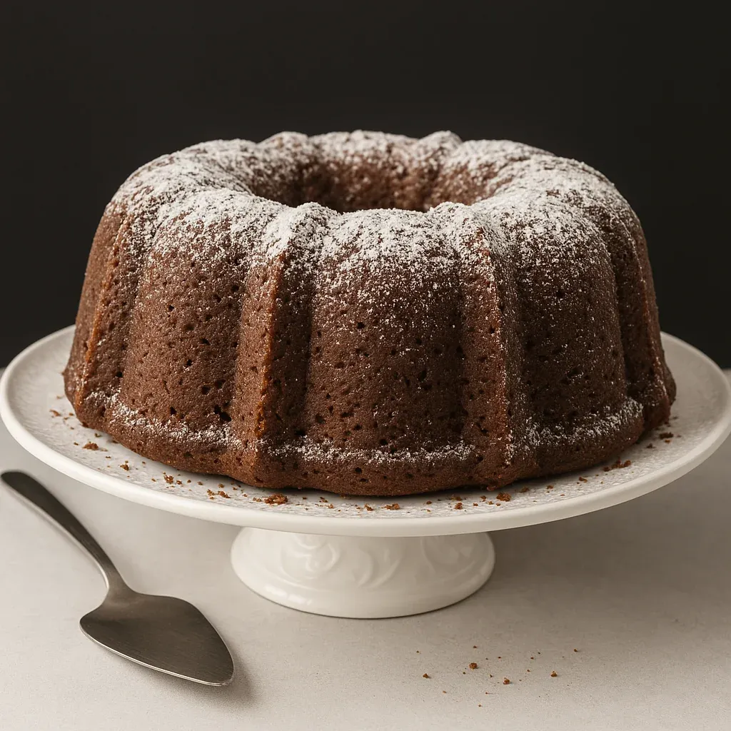 Cake dusted with powdered sugar.