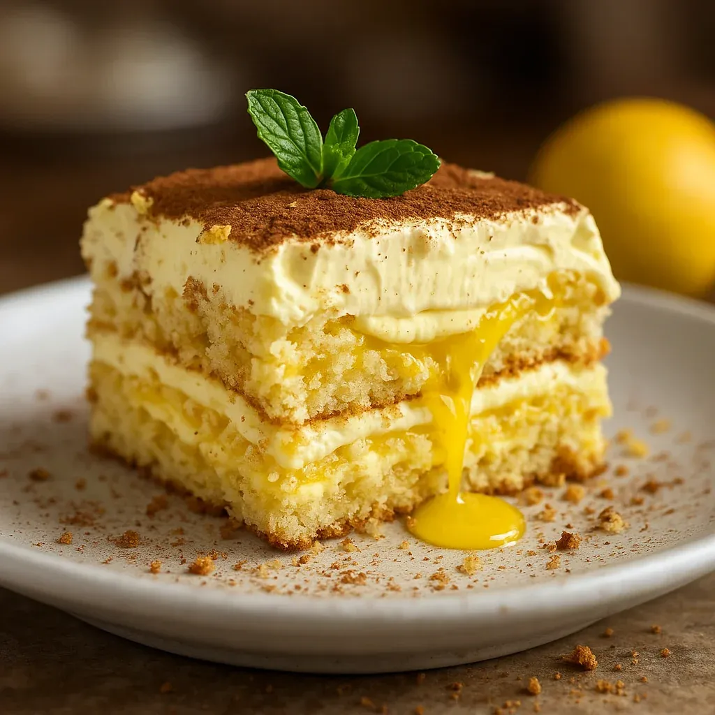 A slice of cake topped with fresh mint.