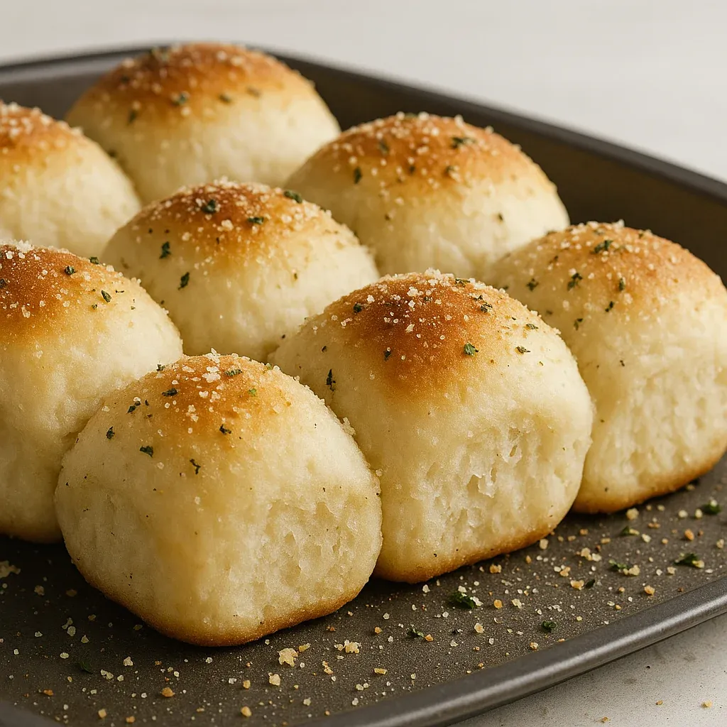 Golden bread rolls sprinkled with herbs and cheese.