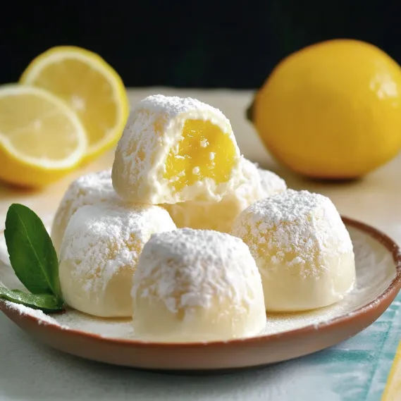A serving of white treats paired with lemon slices.