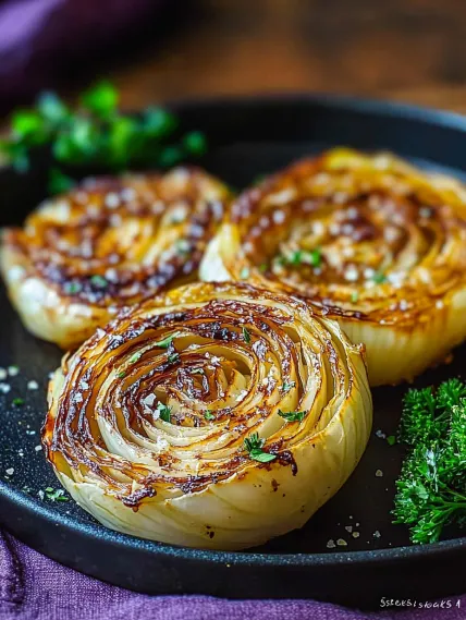 Two fried onions on a plate.