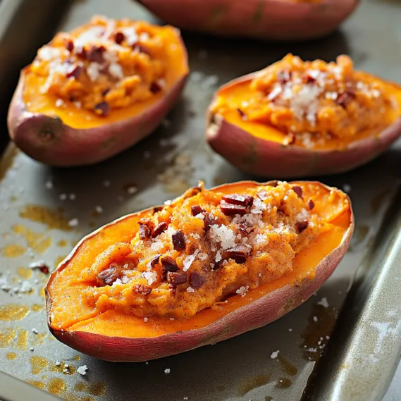 Sliced sweet potatoes with a spoonful of butter and seasoning.