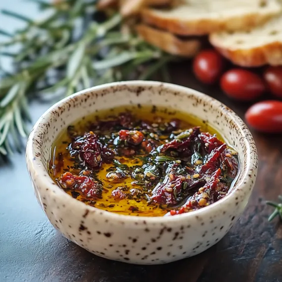 A bowl filled with vibrant red sauce and fresh herbs on top.