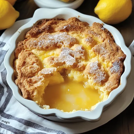 A lemon cake with powdered sugar on top.