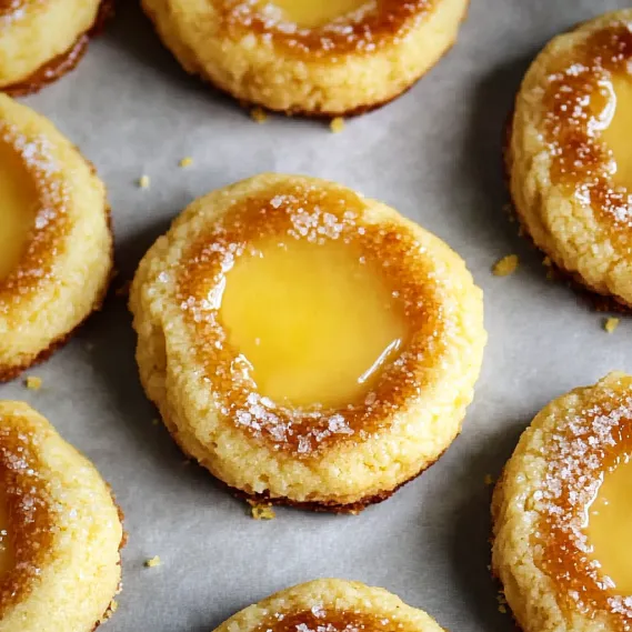 A tray of cookies with a yellow filling.