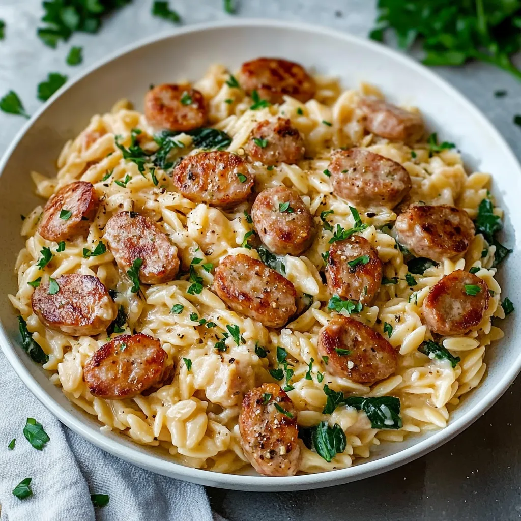 Creamy Chicken Sausage Orzo : A One-Pan Meal