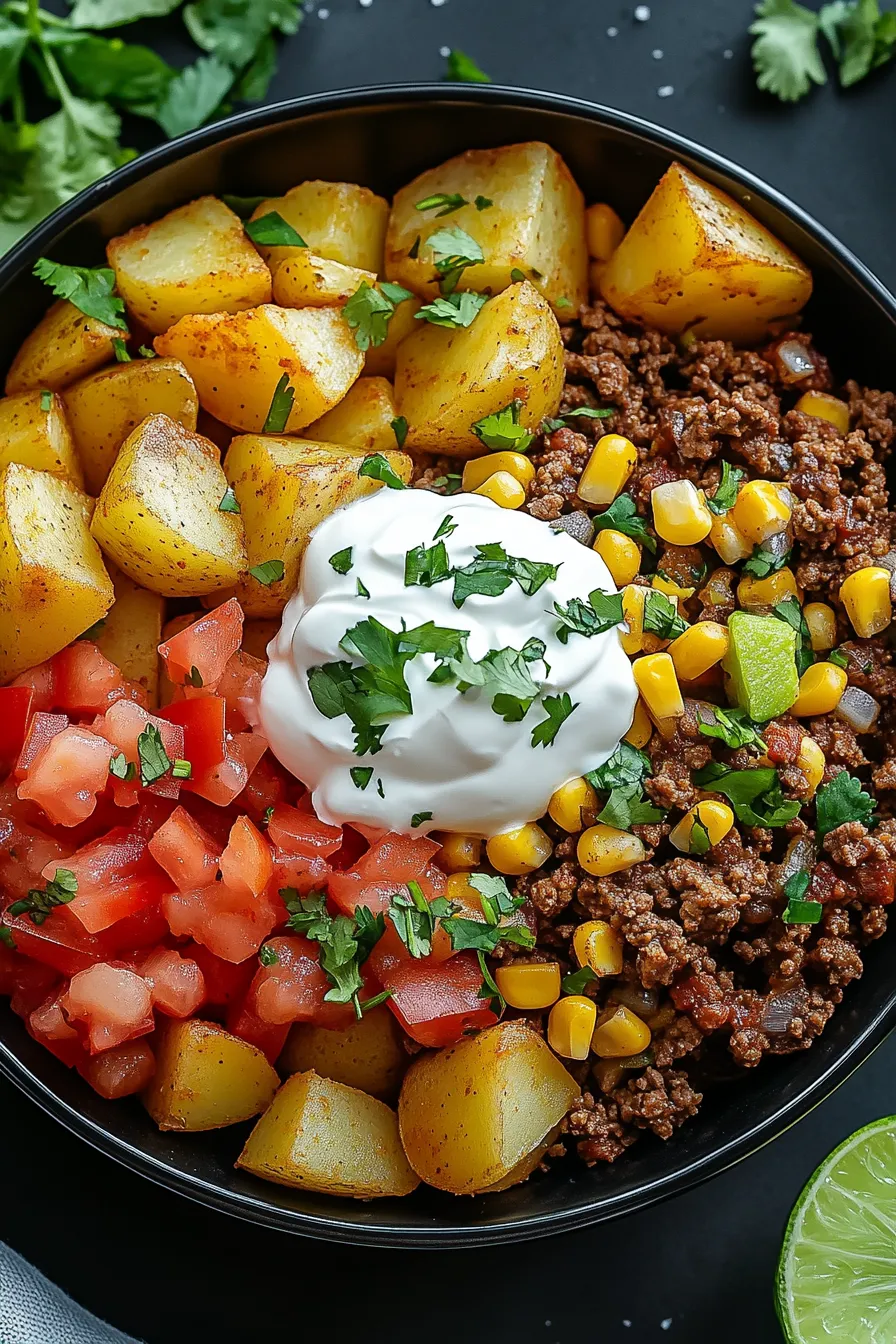Ground Beef and Potato Taco Bowl