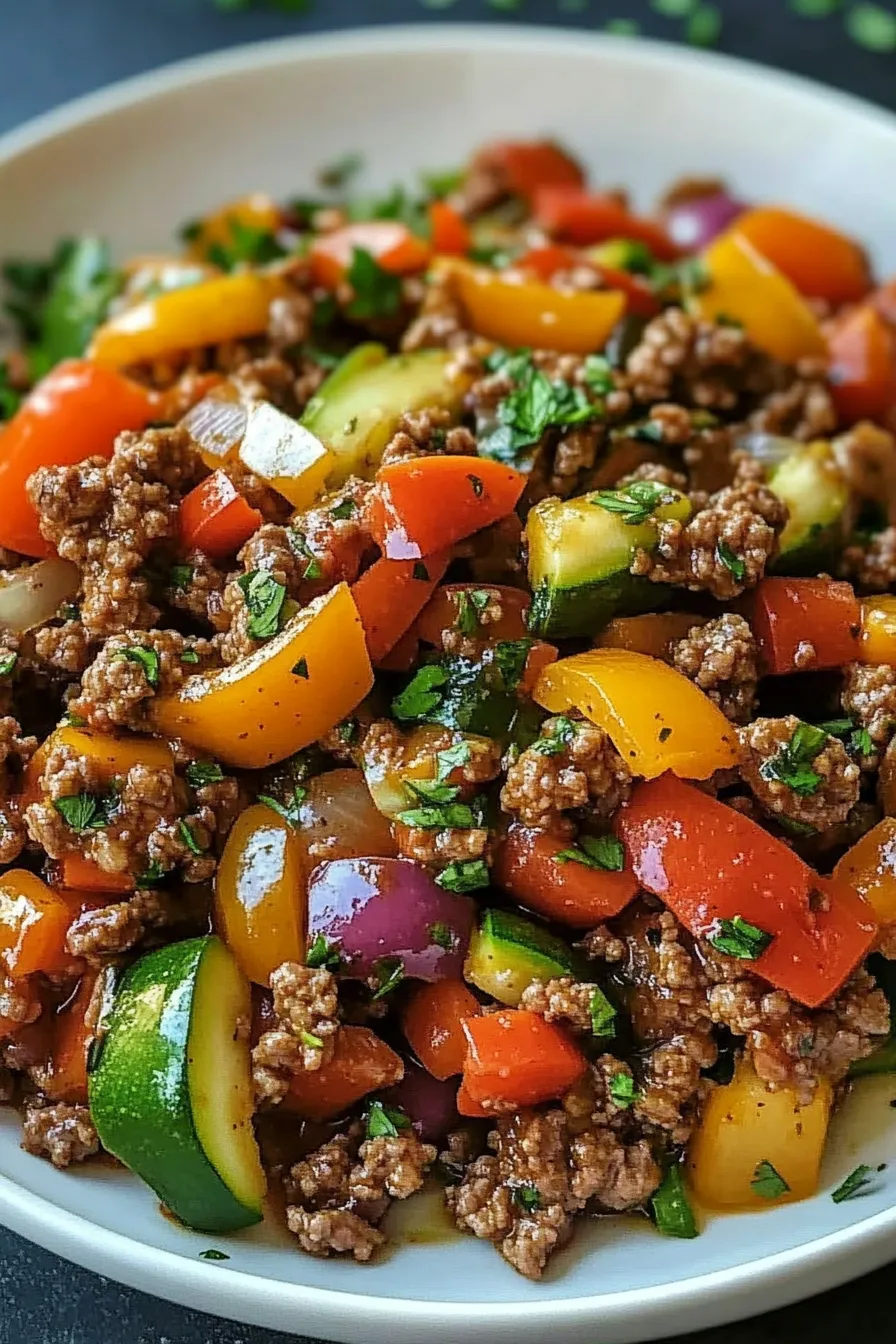 Keto Mediterranean Ground Beef Stir Fry