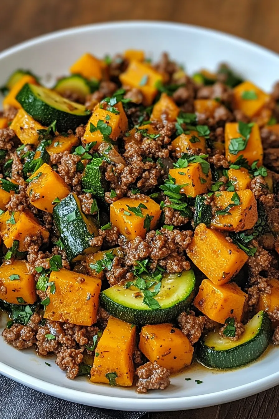 Ground Beef Zucchini Sweet Potato Skillet