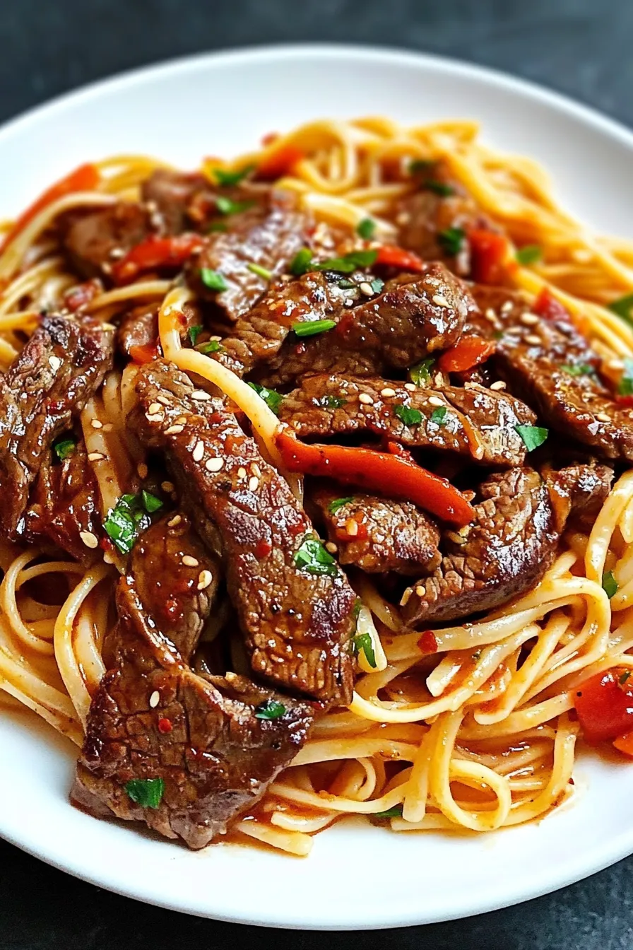 Sweet and Spicy Garlic Steak Pasta