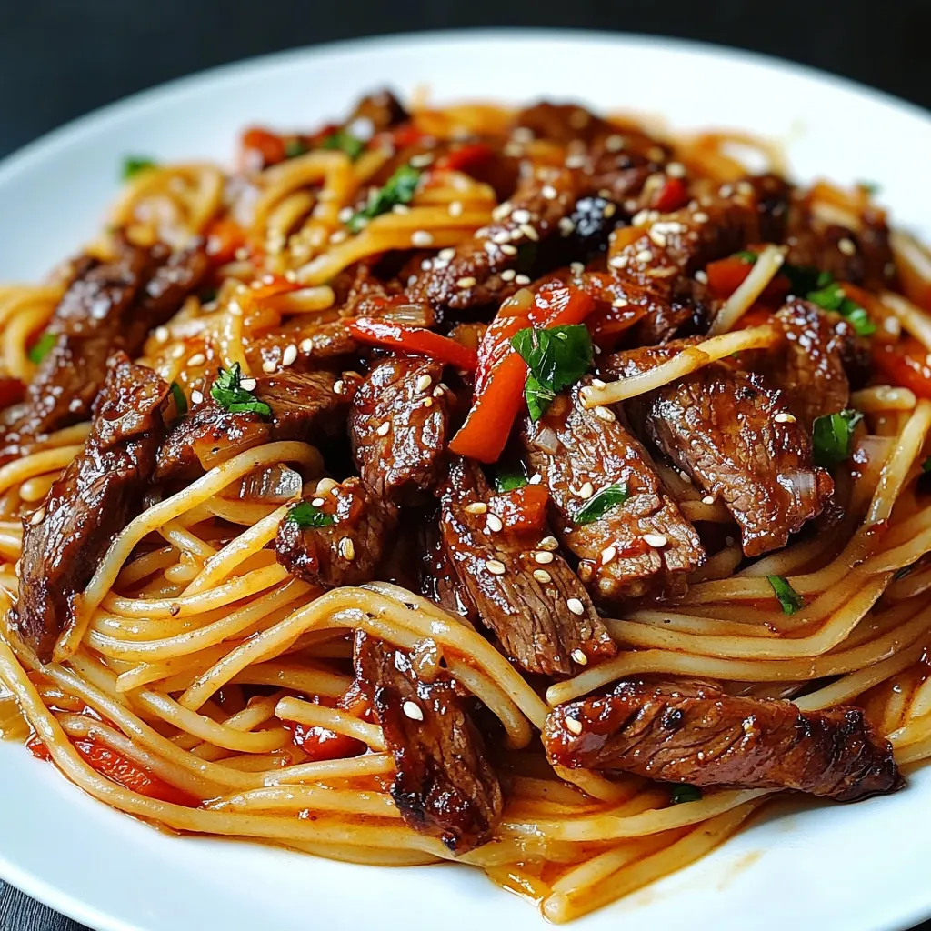 Sweet and Spicy Garlic Steak Pasta