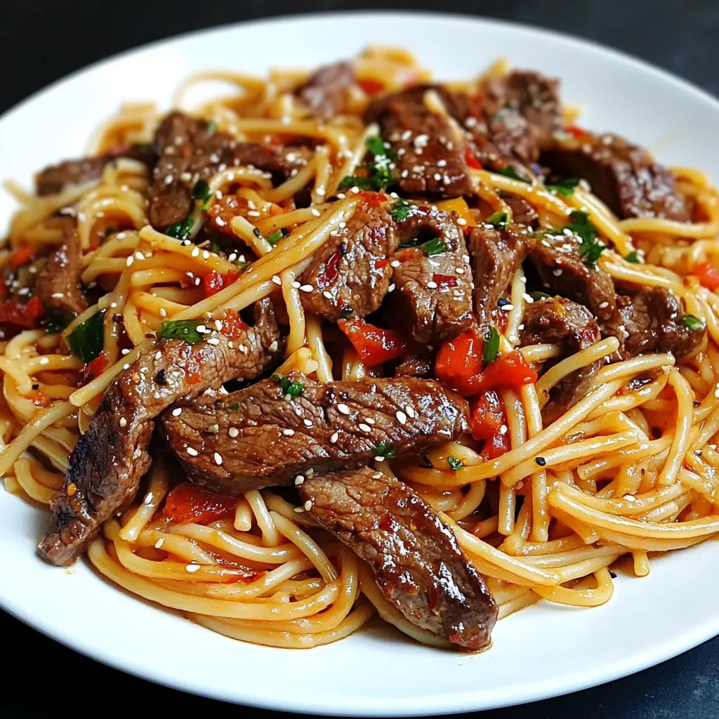 Sweet and Spicy Garlic Steak Pasta