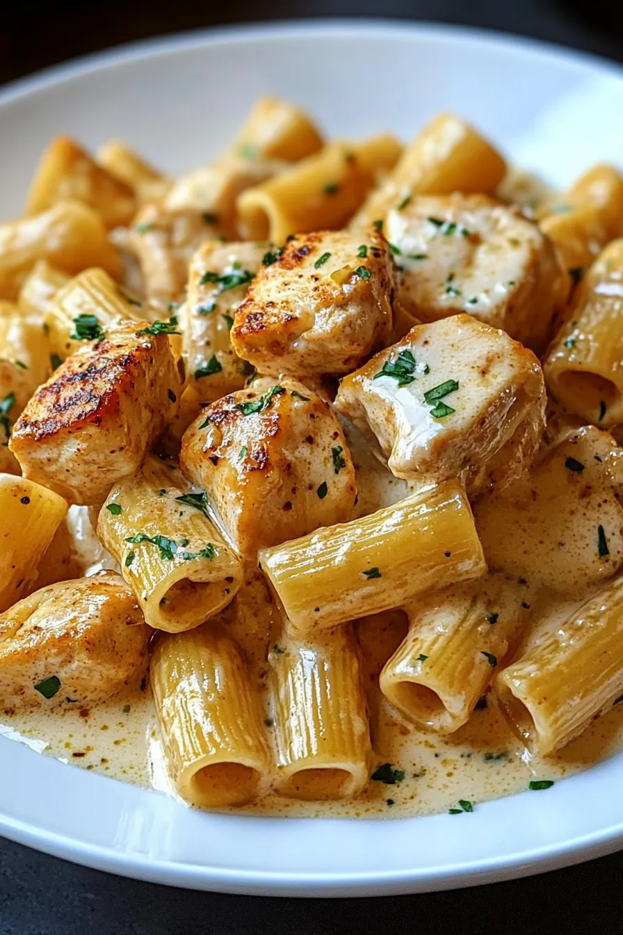 Creamy Garlic Butter Chicken and Rigatoni in Parmesan Sauce