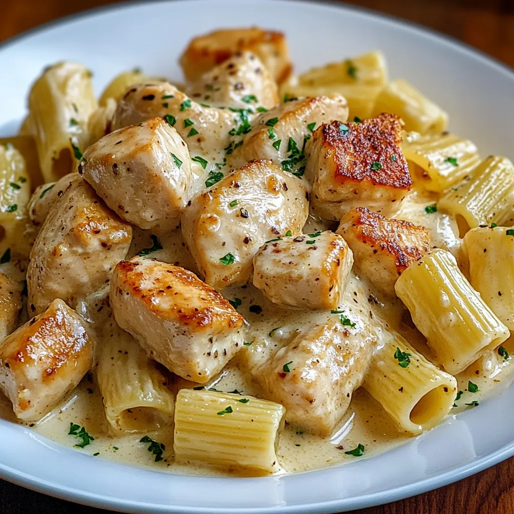 Creamy Garlic Butter Chicken and Rigatoni in Parmesan Sauce