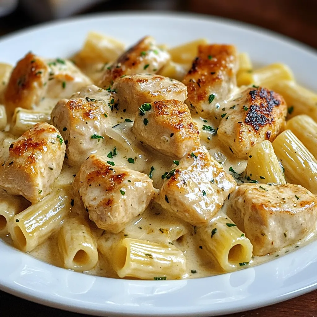 Creamy Garlic Butter Chicken and Rigatoni in Parmesan Sauce