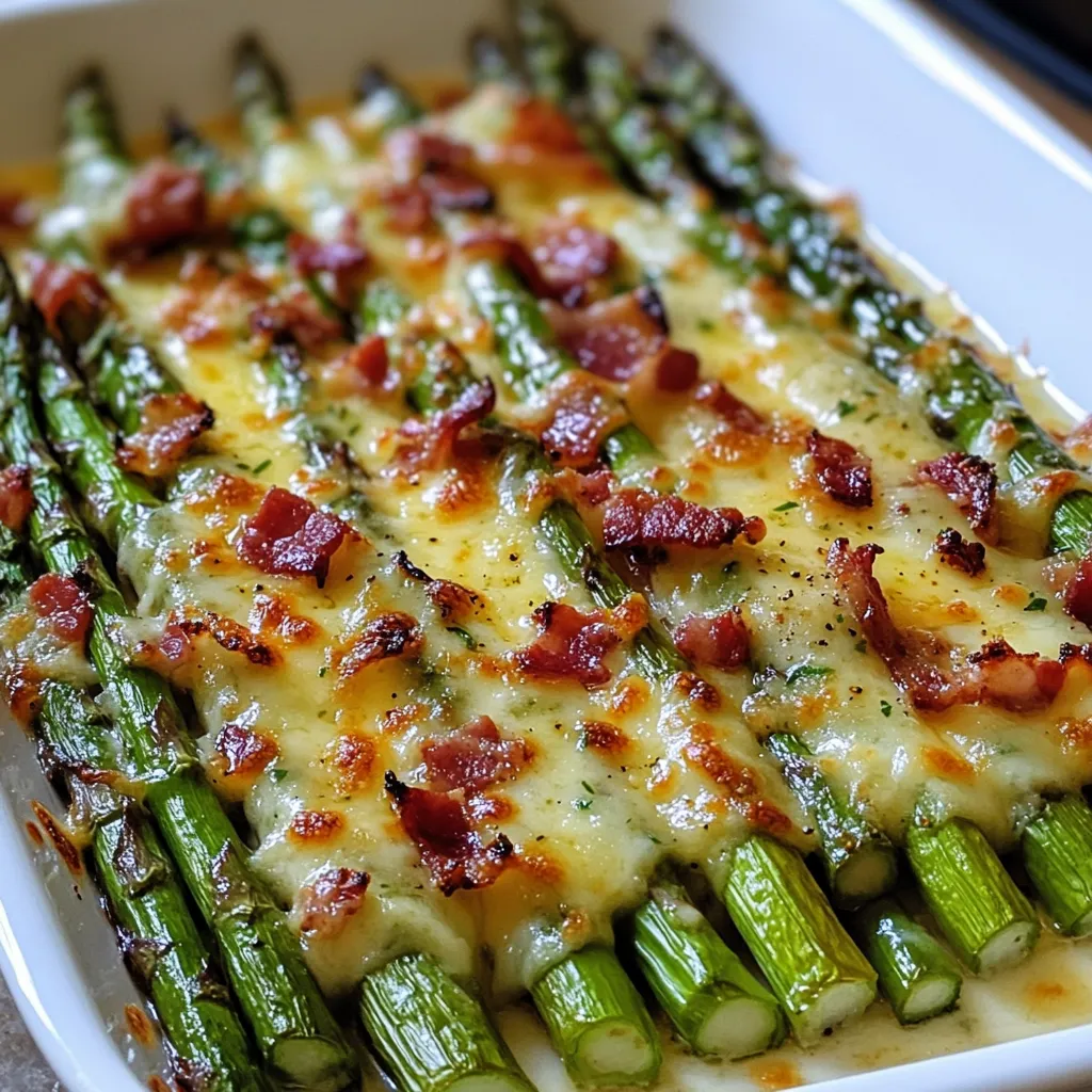 Cheesy Baked Asparagus with Gruyere cheese, Garlic, and Bacon