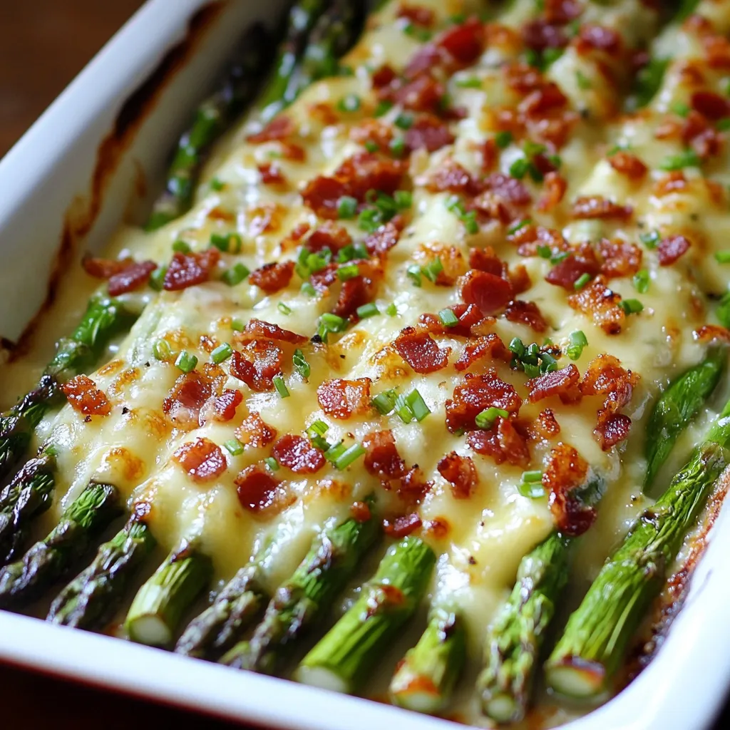 Cheesy Baked Asparagus with Gruyere cheese, Garlic, and Bacon
