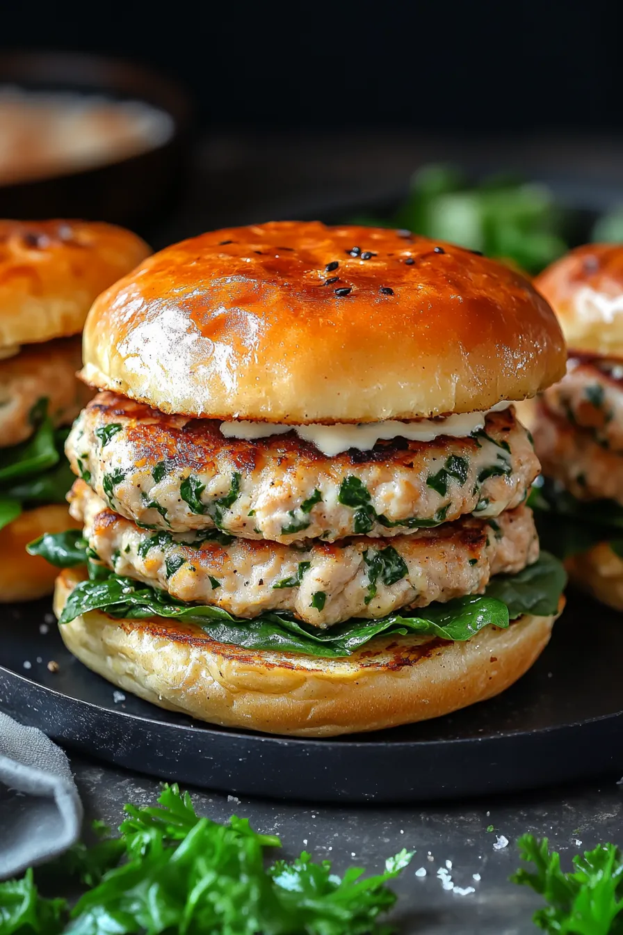 White Cheddar and Spinach Chicken Burgers