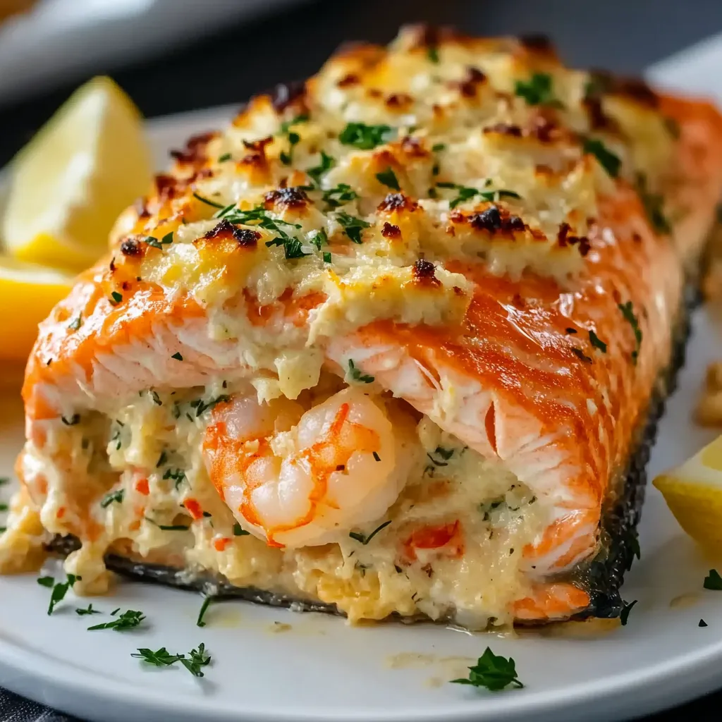 Crab and Shrimp Stuffed Salmon Recipe