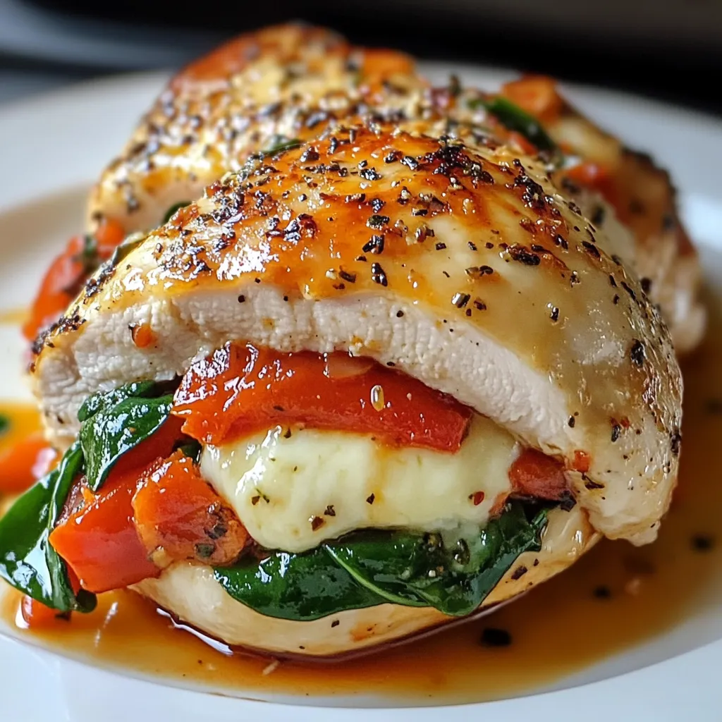 Roasted Red Pepper, Spinach, and Mozzarella Stuffed Chicken