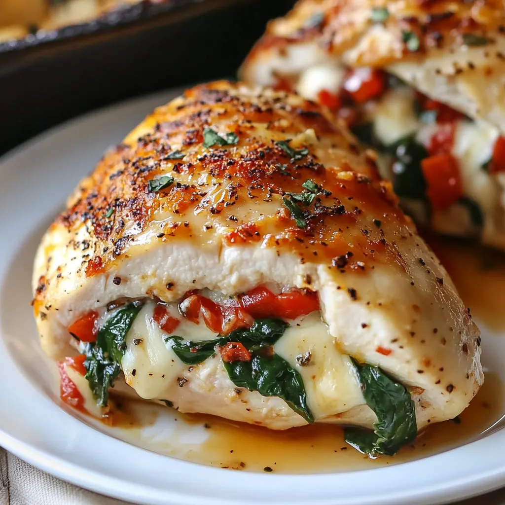 Roasted Red Pepper, Spinach, and Mozzarella Stuffed Chicken