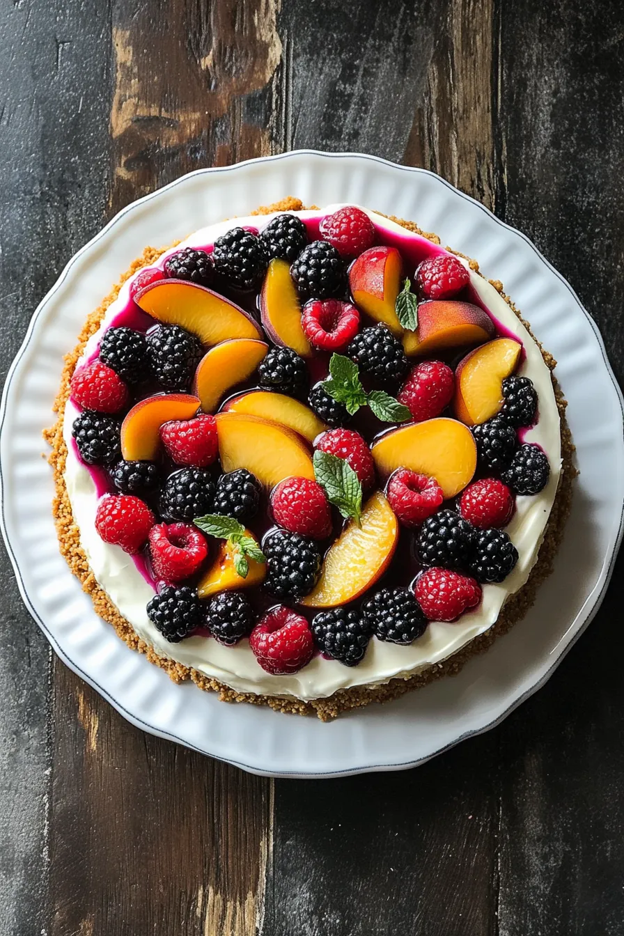Summer Berry And Peach Cheesecake
