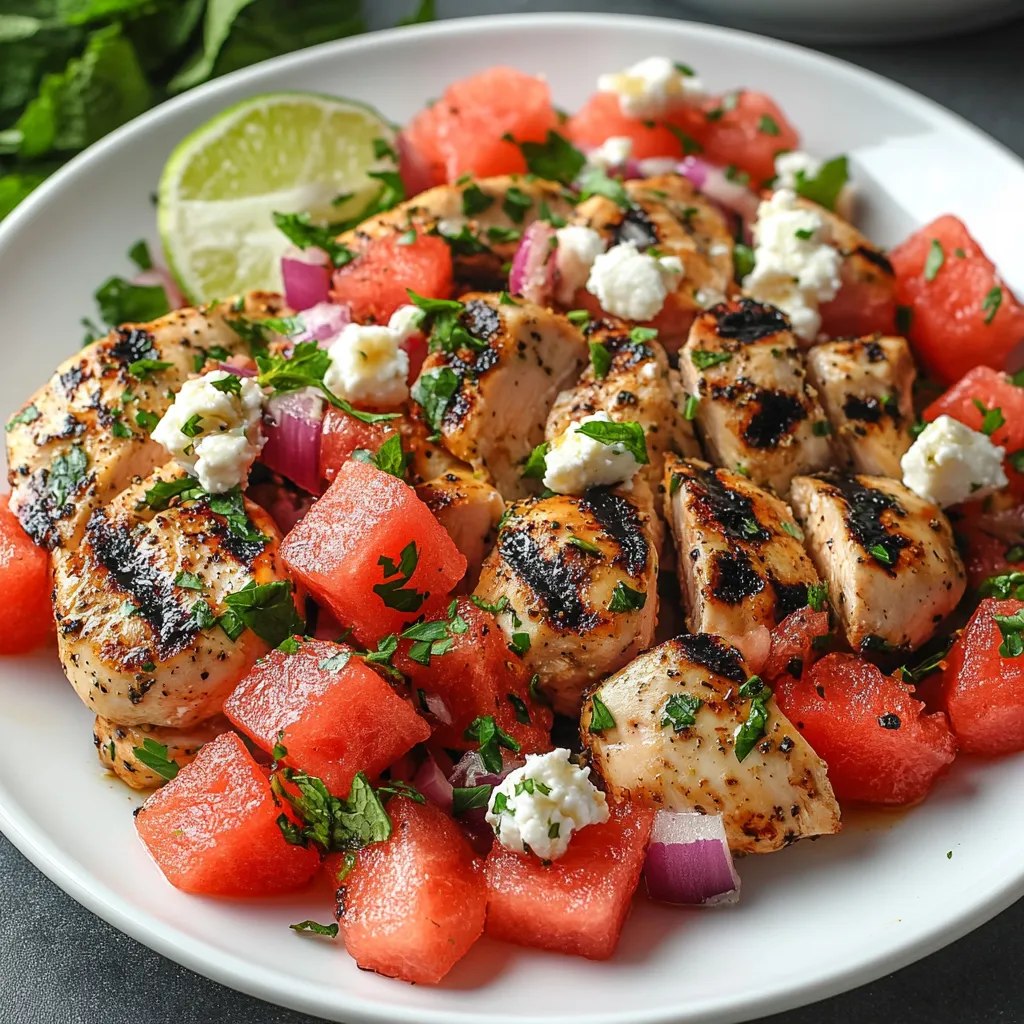 . Watermelon & Feta Salad with Grilled Chicken