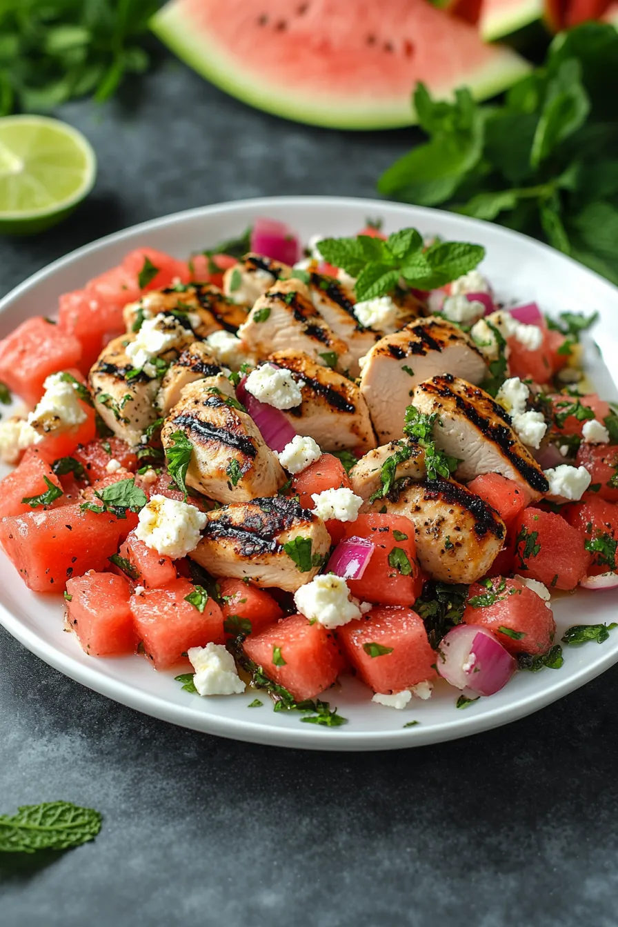 . Watermelon & Feta Salad with Grilled Chicken