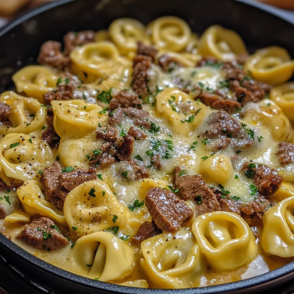 Cheesesteak Tortellini in Rich Provolone Sauce